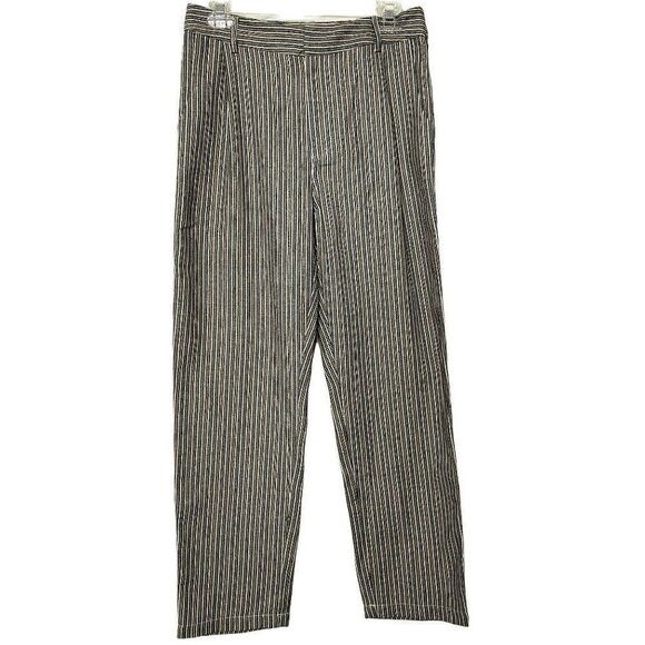 Anthropologie See You Soon Pinstripe Straight Leg Pants Cotton & Linen Sz 4 NEW - Picture 1 of 8